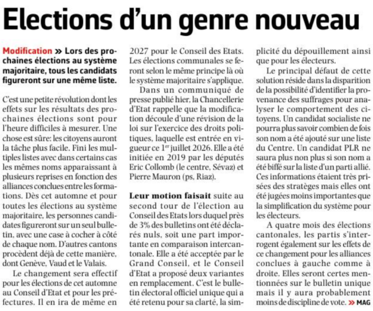 Article de la Liberté sur le scrutin majoritaire
